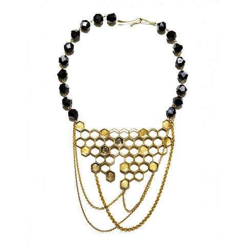 Honeycomb Necklace with chain Gold by Ayaka Nishi
