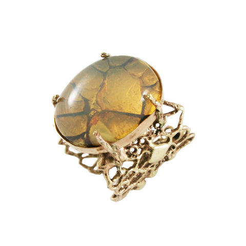Gold Cell Ring with Fire Opal