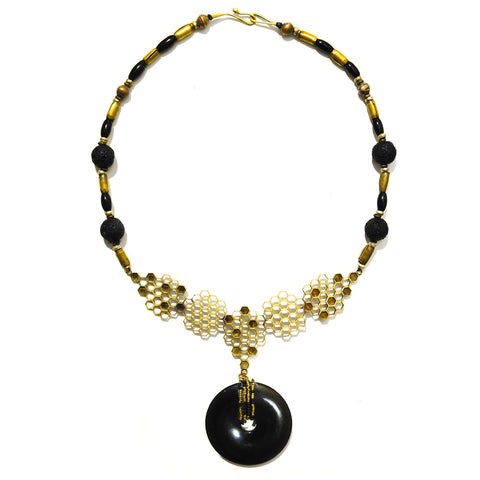 Honeycomb Stone Necklace Black by Ayaka Nishi