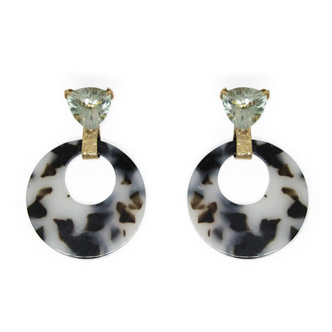 Triangle Green Amethyst Tortoise Shell Earring