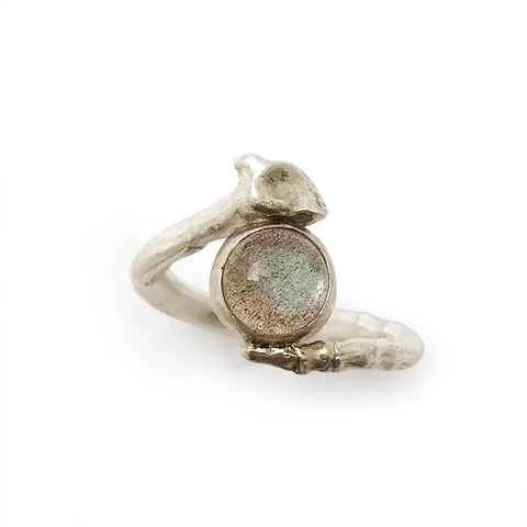 Tapered Bone Ring with Lanradorite in Silver
