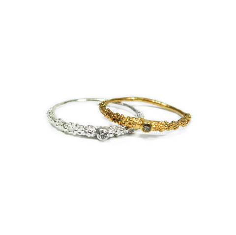 Grain Thin Ring with 3mm Diamonds