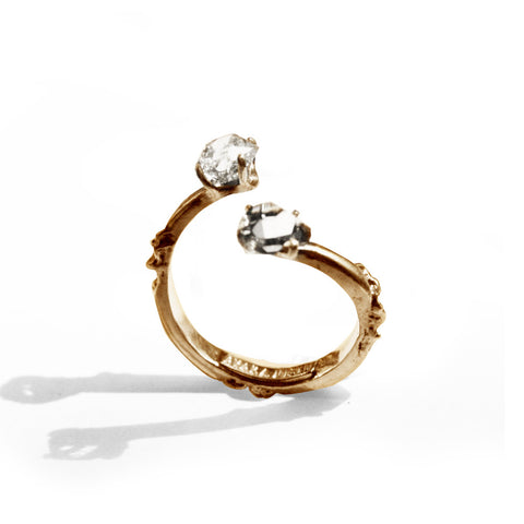 18K Gold Double Herkimer Diamond Ring
