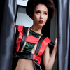 Green Long Fish Scale Necklace by Ayaka Nishi on model