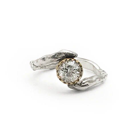 14K Gold Hand Ring with White Sapphire