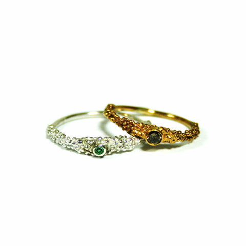 Grain Thick Ring with 3mm Diamond